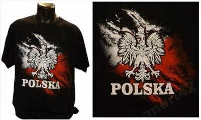 Koszulka Orzeł Biały na tle flagi POLSKA r. M