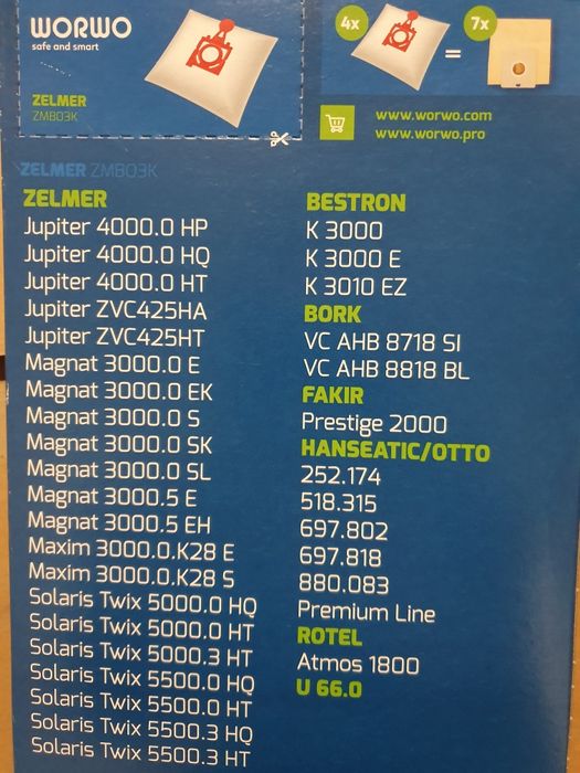 Worek do odkurzaczy Zelmer 3 szt. + filtr