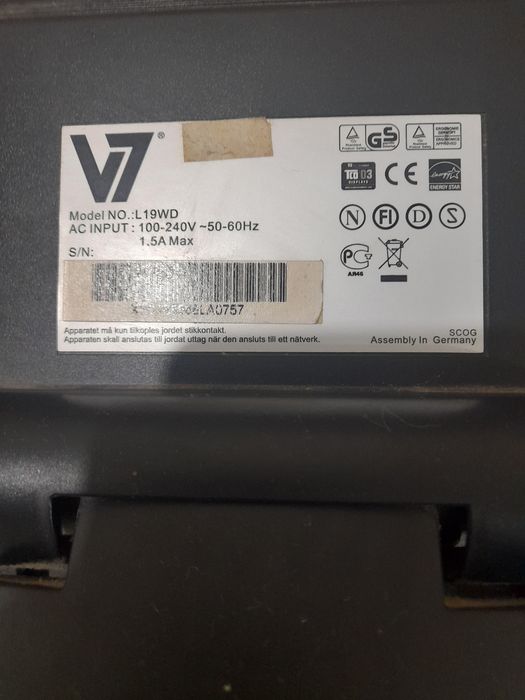 Monitor V7 19 Widescreen L19WD VGA DVI