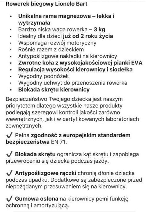 Rowerek biegowy lionelo