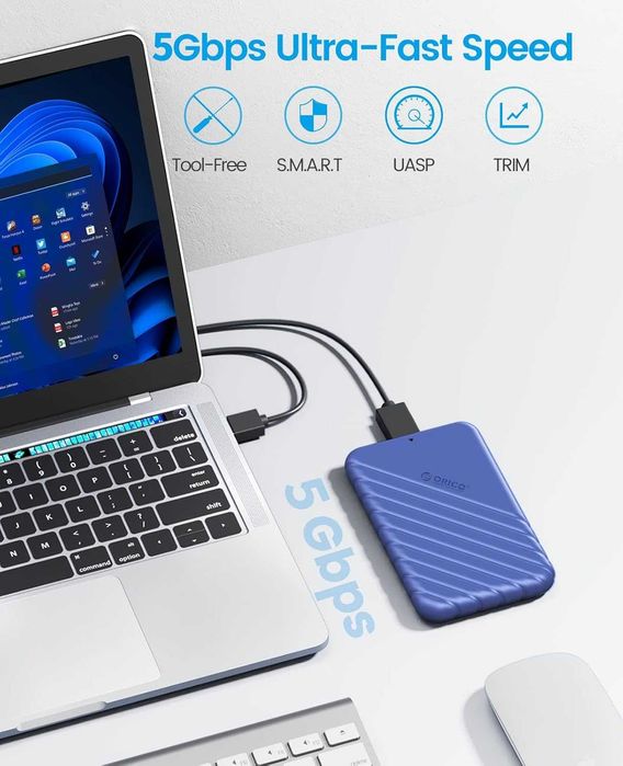 ORICO 2,5" Obudowa na dysk HDD/SSD USB 3.0 – UASP, TRIM – niebieska