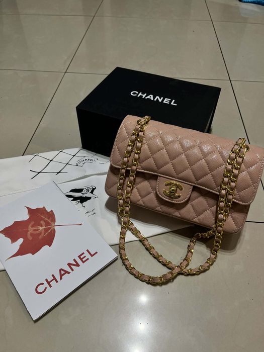 Torebka chanel classic flap bag rozowa damska zestaw
