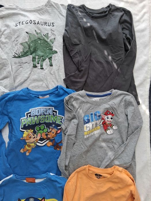 Zestaw 8 bluzek 128 bluzka chłopięca koszulka t-shirt longsleave