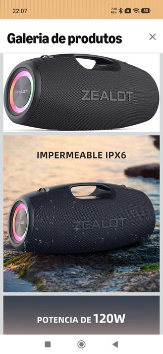Coluna bluetooth zealot