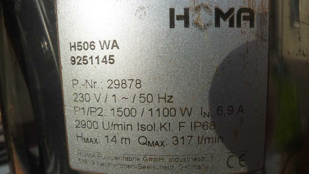 Pompa zanurzeniowa do brudnej wody HOMA H506 (230V).Prod.niemieckiej,