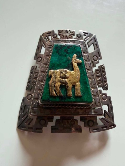 Peru Broszka Wisior LAMA Ag 925 + Złoto 18K | 14,30 g | Biżuteria Artystyczna Vintage