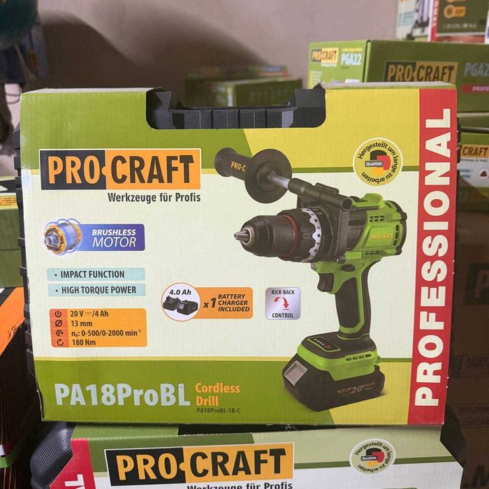 Акумуляторний шуруповерт Procraft PA18ProBL 20V, 1 АКБ 4Ah + зарядний пристрій