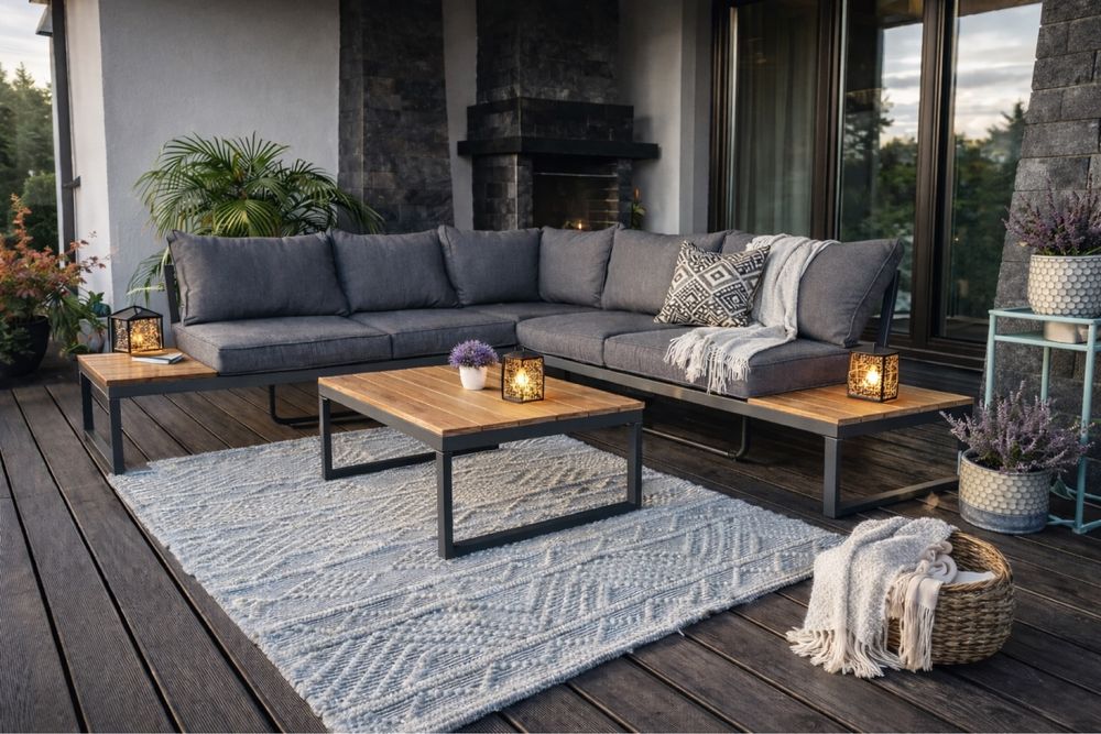 Nowy zestaw mebli ogrodowych aluminiowy narożnik + stolik kawowy