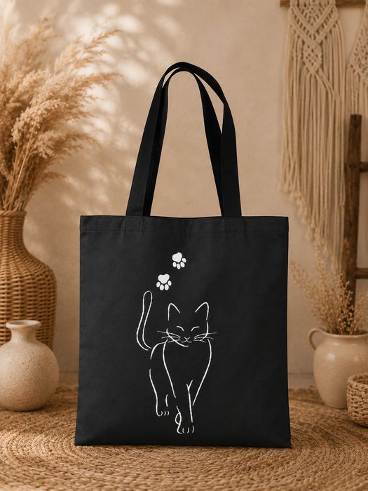 Grafitowa torba shopper kot łapki eko torba na zakupy