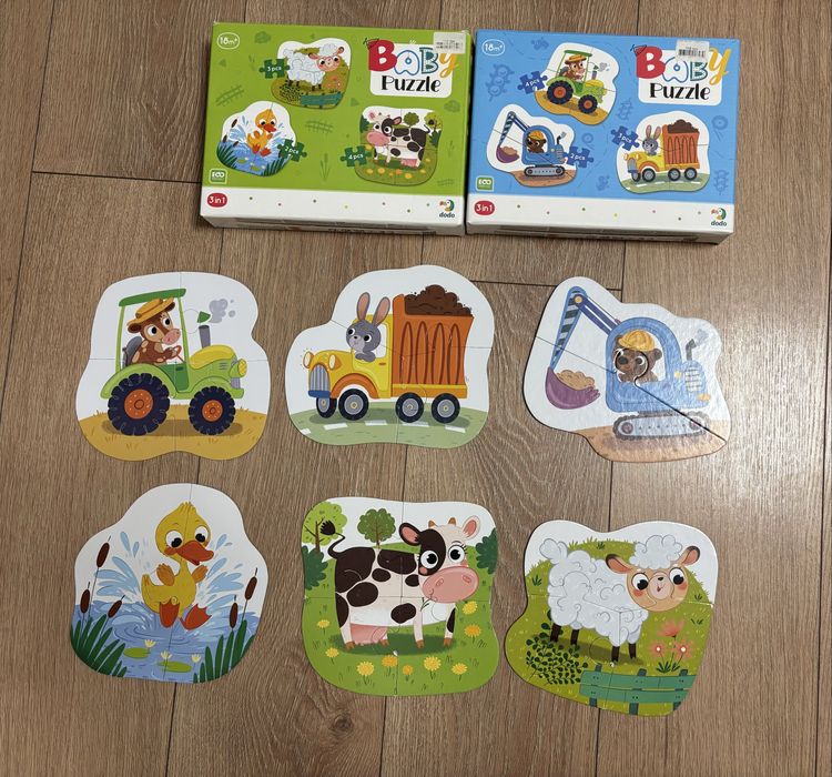 Пазли, цупкий картон, 2 пачки, транспорт, звірі, 2+