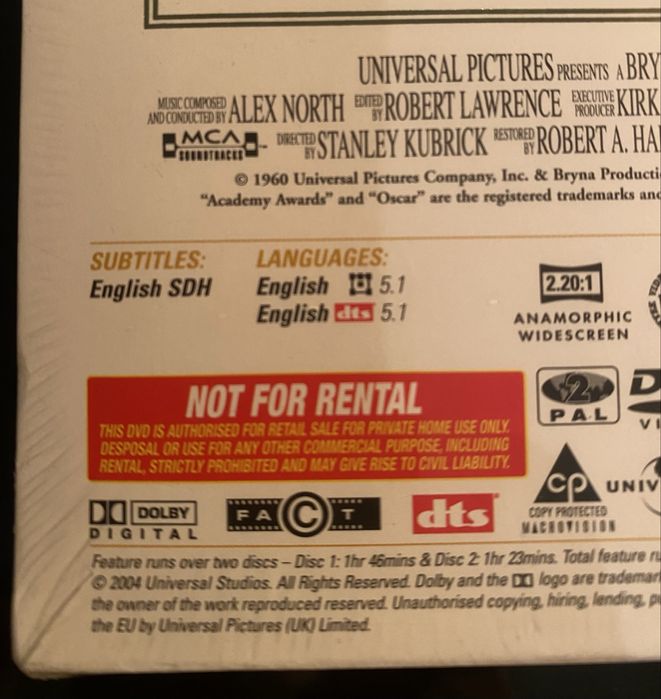 DVD Original Spartacus edicao UK 2 discos Stanley Kubrick