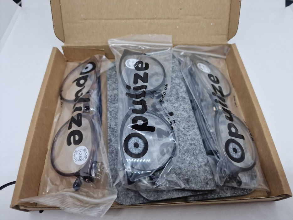 Opulize okulary do czytania zestaw 3 sztuk etui lekkie okrągłe moc plusy 2.50 dioptrii