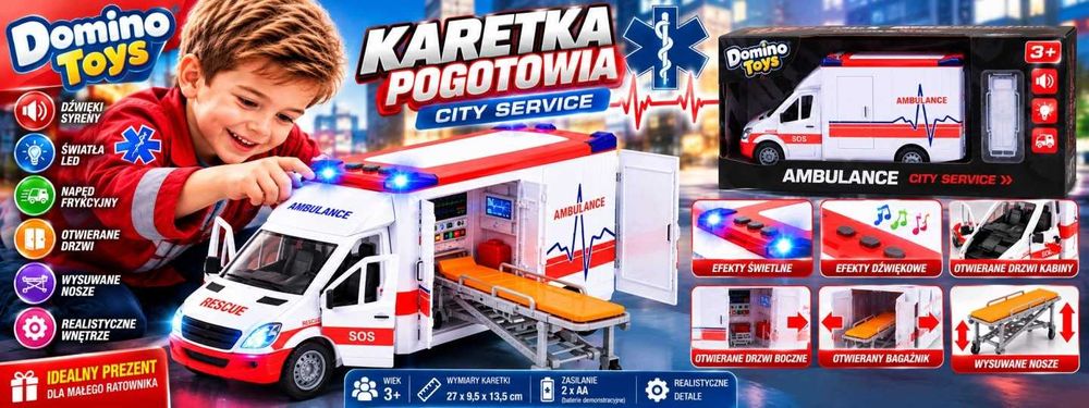 karetka pogotowia ambulans 27 cm światła dźwięki nosze otwierane drzwi łap okazje