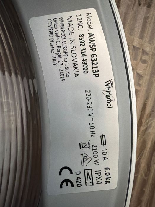 Drzwi  szyba pralki whirlpool kompletne AWSP6213P