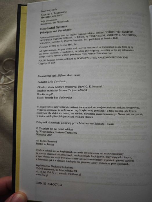 Klasyka Informatyki Systemy rozproszone Zasady i paradygmaty Tanenbaum WNT 2006