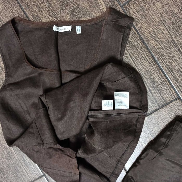 Брендовый льняной костюм блузка майка юбка Marco Pecci платье лен