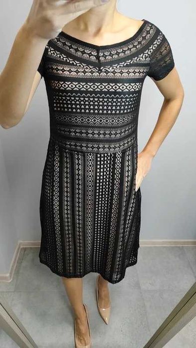 Bodyflirt sukienka czarna beżowa koronka M 38 L 40