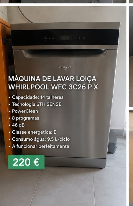 Máquina de Lavar Loiça Whirlpool 14 Talheres – 6th Sense – Inox