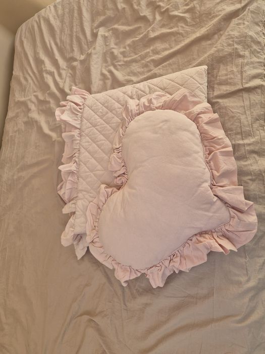 Narzuta + poduszka serce pudrowy róż