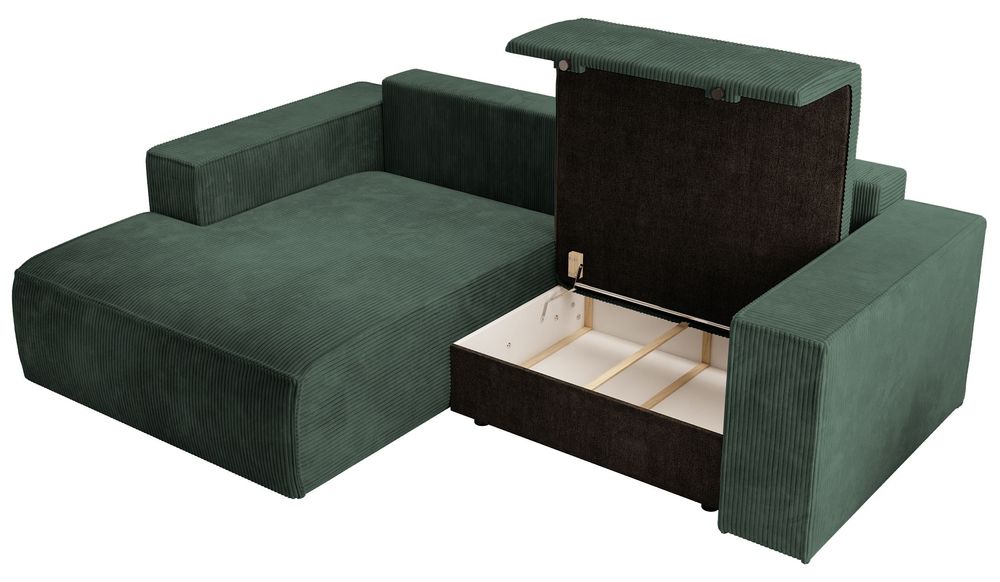 sofa narożnik rogówka z funkcją spania butelkowa zieleń 240x167 cm