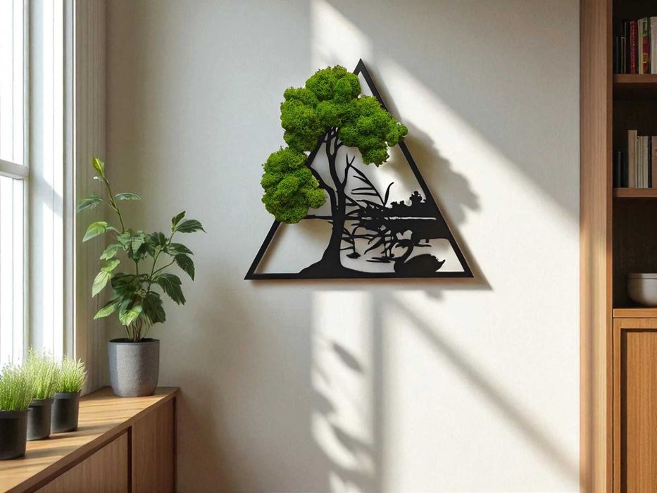 Żywy obraz z mchu chrobotka PREZENT Trójkąt  Ozdoba Obraz na ścianę