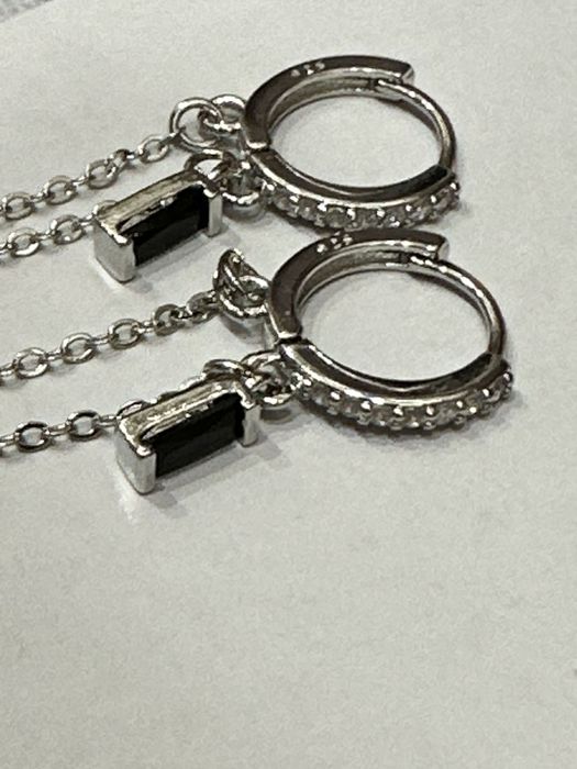 Серьги серебряные с черными цирконами, 925