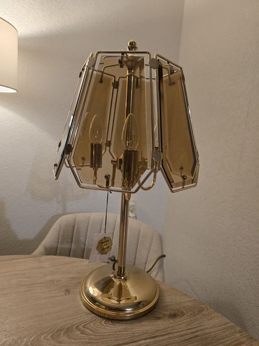 Włoska lampa stołowa CT Illuminazione, złocona, szkło, stan bardzo dob