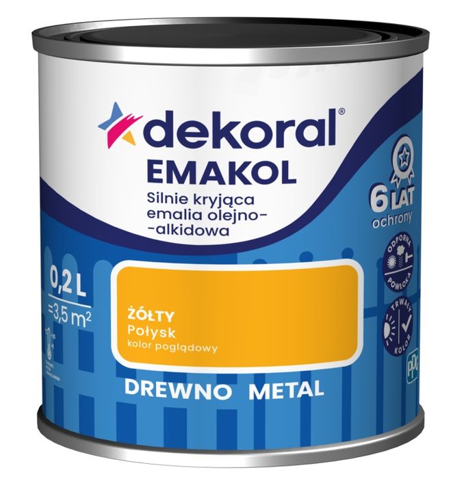 Dekoral Emakol Strong Żółty 0,2l Farba Drewno Metal