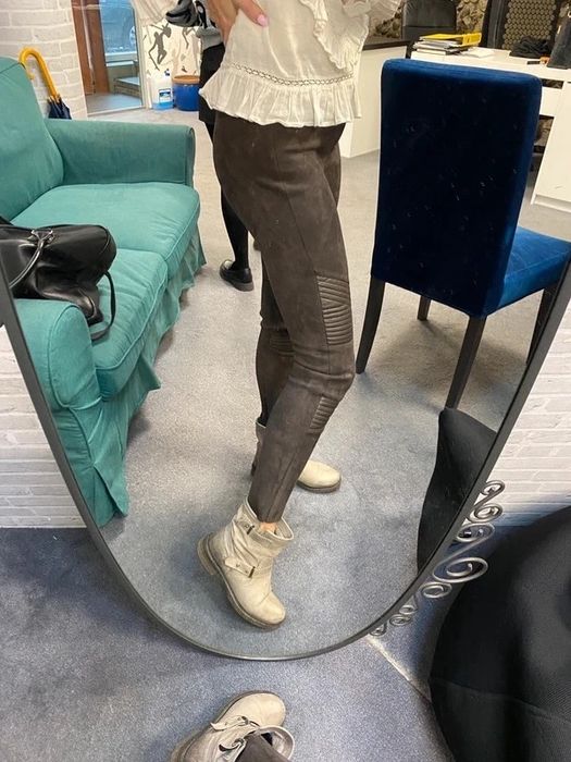 Zara skórzane zamsz skora zamszowe spodnie rurki czekoladowe skinny