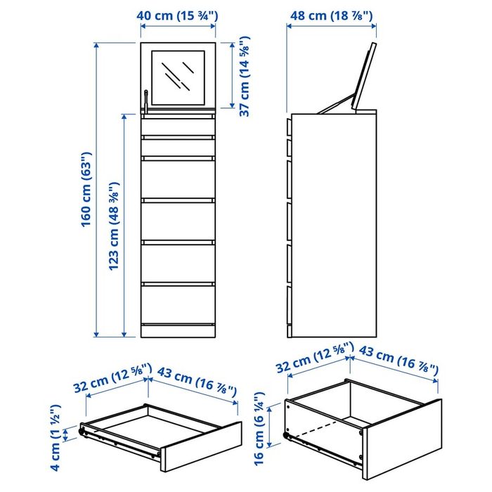 Cómoda Ikea com 6 Gavetas e Espelho