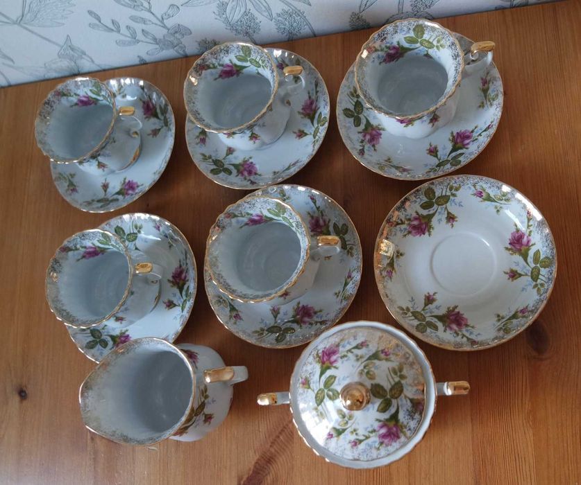 Zestaw kawowy Chodzież róża filiżanki mlecznik cukiernica