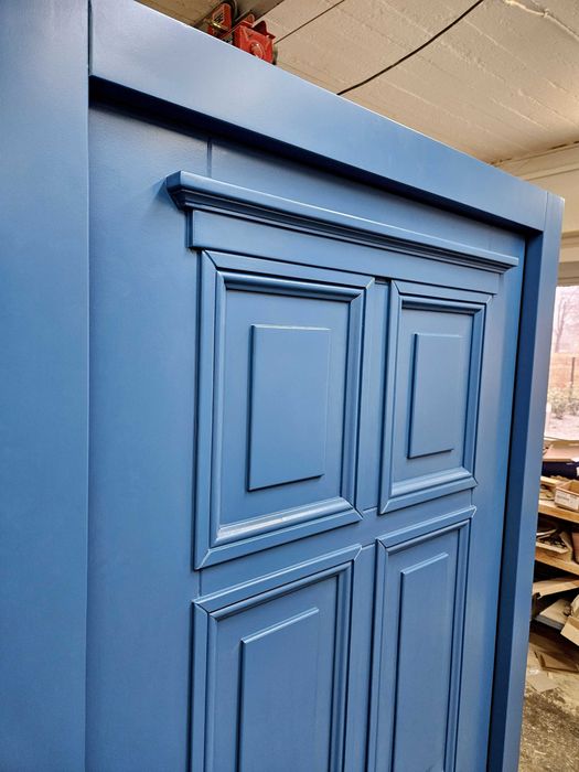 Drzwi DŁUGOSZ zewnętrzne drewniane wejściowe niebieski RAL5009 GOTOWE