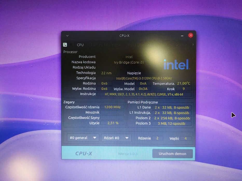 Laptop Toshiba A50-A-110 i3-3120M 8GB 120GB Linux