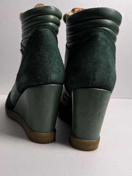 Sneakersy  skórzane  zielone koturna r. 39 wkł:24,5 cm styl vintage