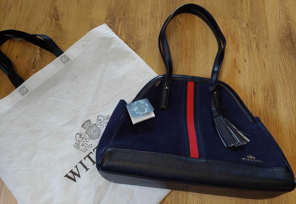 torebka skórzana wittchen granatowa ozdobny lampas metka
