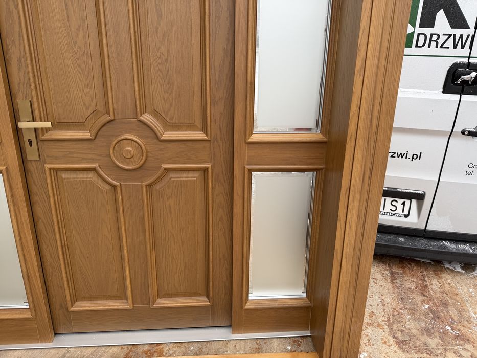 Drzwi zewnętrzne drewniane Dębowe z doświetlami Na Wymiar Cała Polska