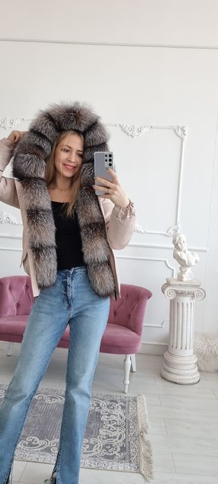 Зимняя парка бомбер финский песец, пуховик с натуральный мех блюфрост