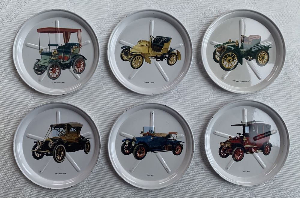 Metalowe podstawki kolekcjonerskie stare samochody 6 sztuk vintage PRL