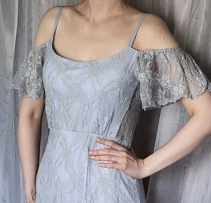 Nelly NLY EVE suknia długa błękitna niebieska koronkowa 36 S 38 maksi