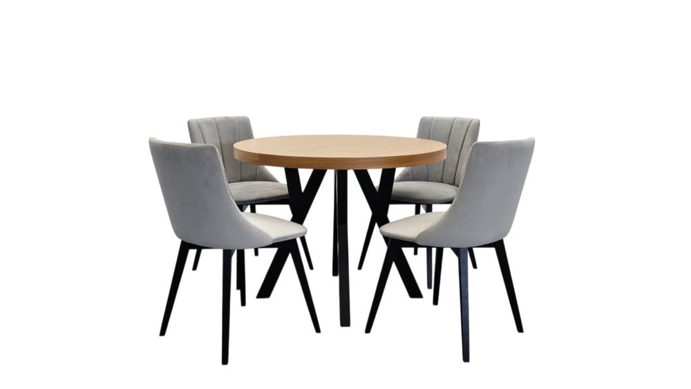 Zestaw: stół okrągły i 4 krzesła do jadalni salonu nowy Producent