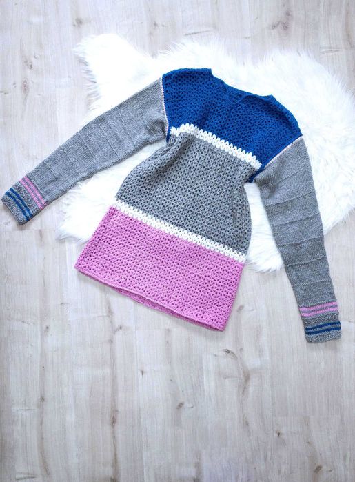 sweter, rozm. M, handmade, kolorowy, paski, ażurowy, y2k, aesthetic