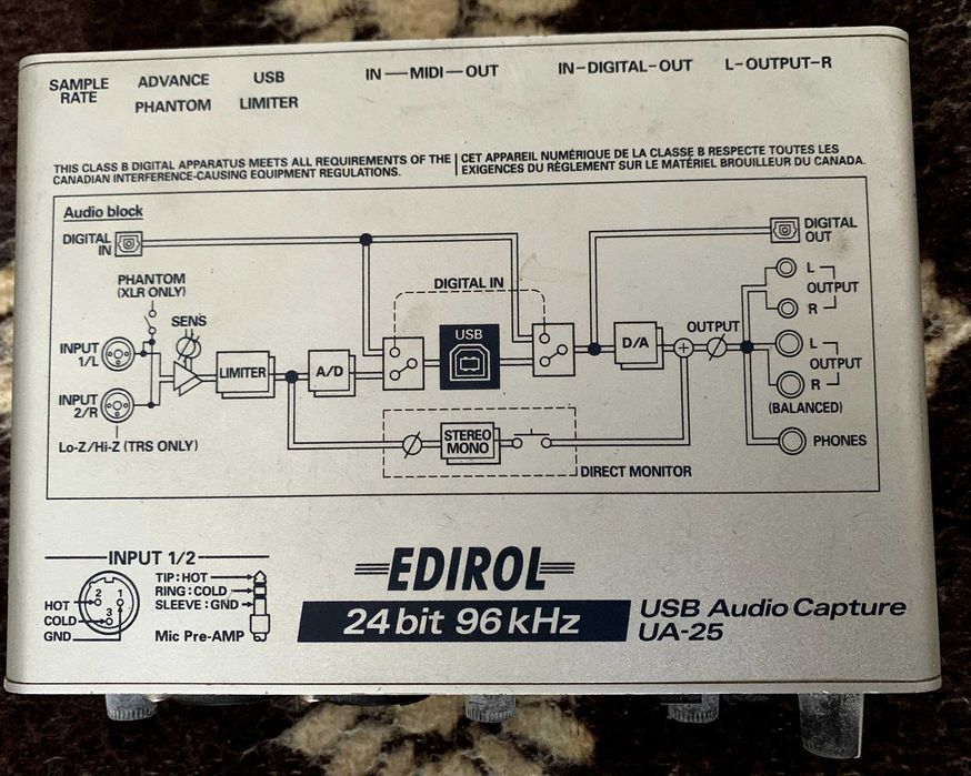 Interface MIDI USB Roland Edirol UA 25