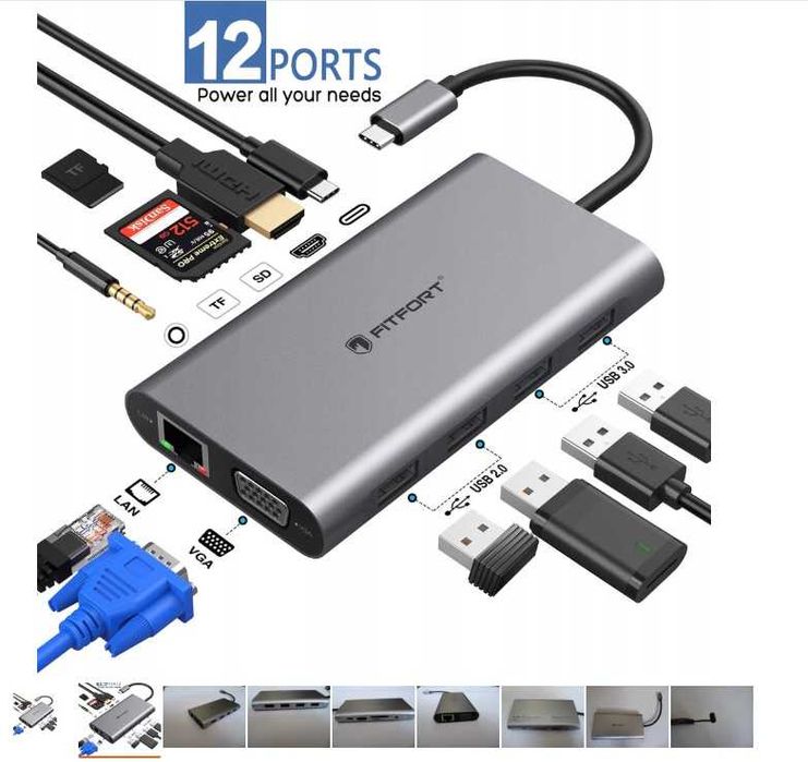 USB-C Hub Pro, HDMI 4K 12 Ports Fitfort UCN 3265 (Док станція MacBook)