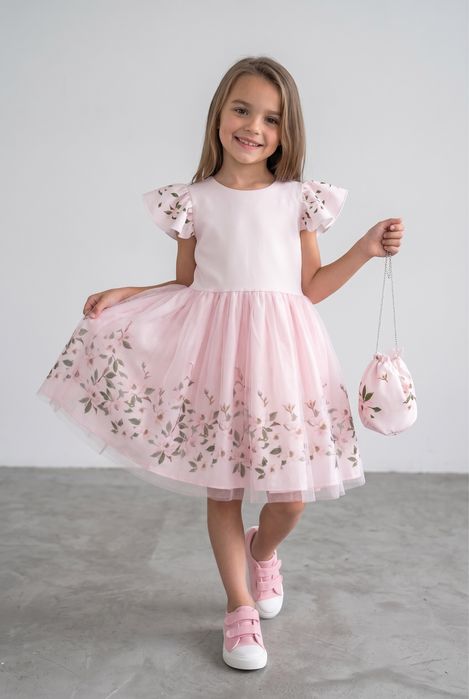 Sukienka toulowa elegancka kwiaty 128