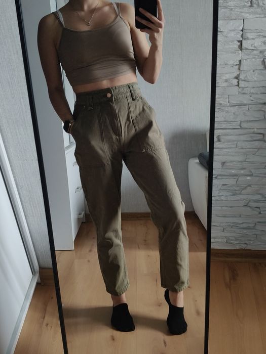 Jeansy paperbag khaki XS/34