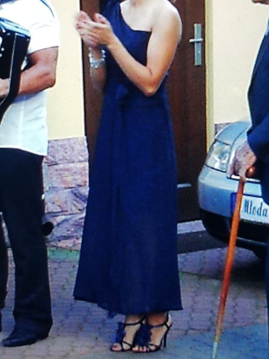 Suknia granatowa zwiewna r.36 i buty 37; wesele bal