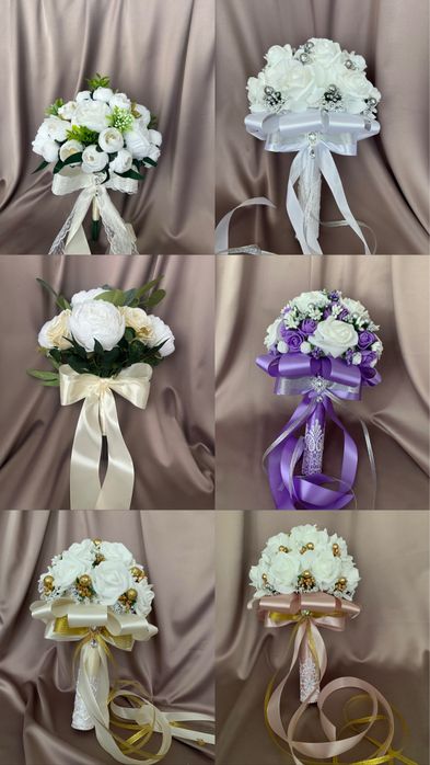 Букети, підвʼязки декор весільних келихів і шампанського