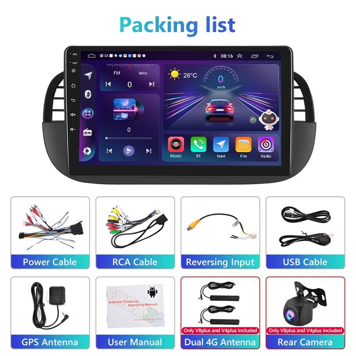 Rádio 9" android Fiat 500 CARPLAY WIFI GPS 2/32GB Novo