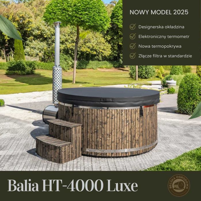 Balia ogrodowa z hydromasażem | Jacuzzi | LED | Piec | 200 cm | NOWOŚĆ
