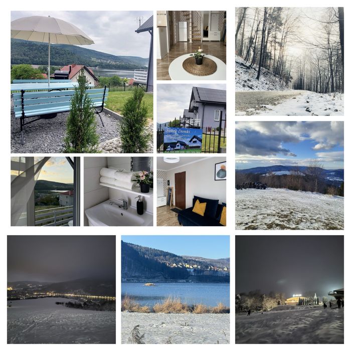 Szare domki Międzybrodzie Żywieckie jezioro góry Beskid